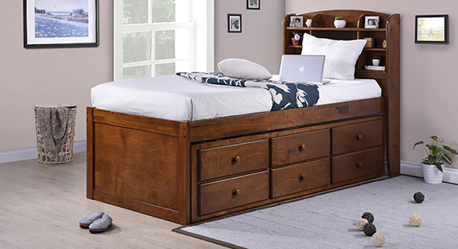 Ateneo Storage Headboard Single Bed With Trundle And Storage(Polished cherry)